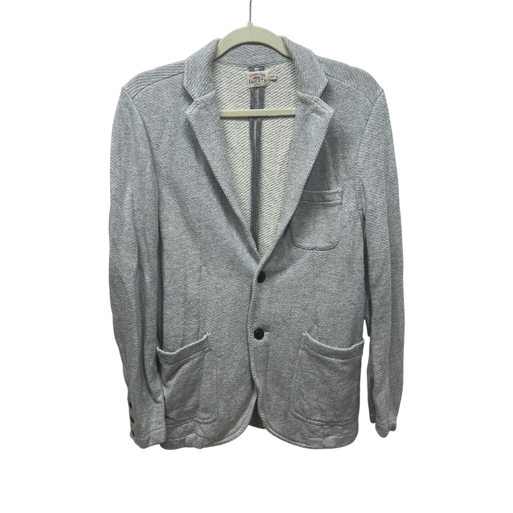 Faherty Brand Inlet Grey Knit Cotton Sweater Blazer Size Medium Heathered Frenc
